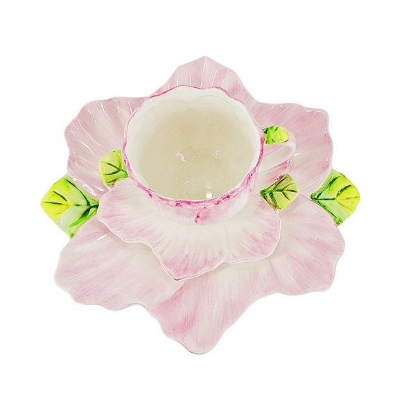 VTG 1992 THE BOMBAY CO Spring Blossoms Pink Tulip Tea Cup Saucer Dessert Plate - Picture 6 of 8